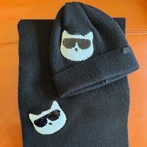 Women Hat + Scarf (set) by Karl Lagerfeld, black